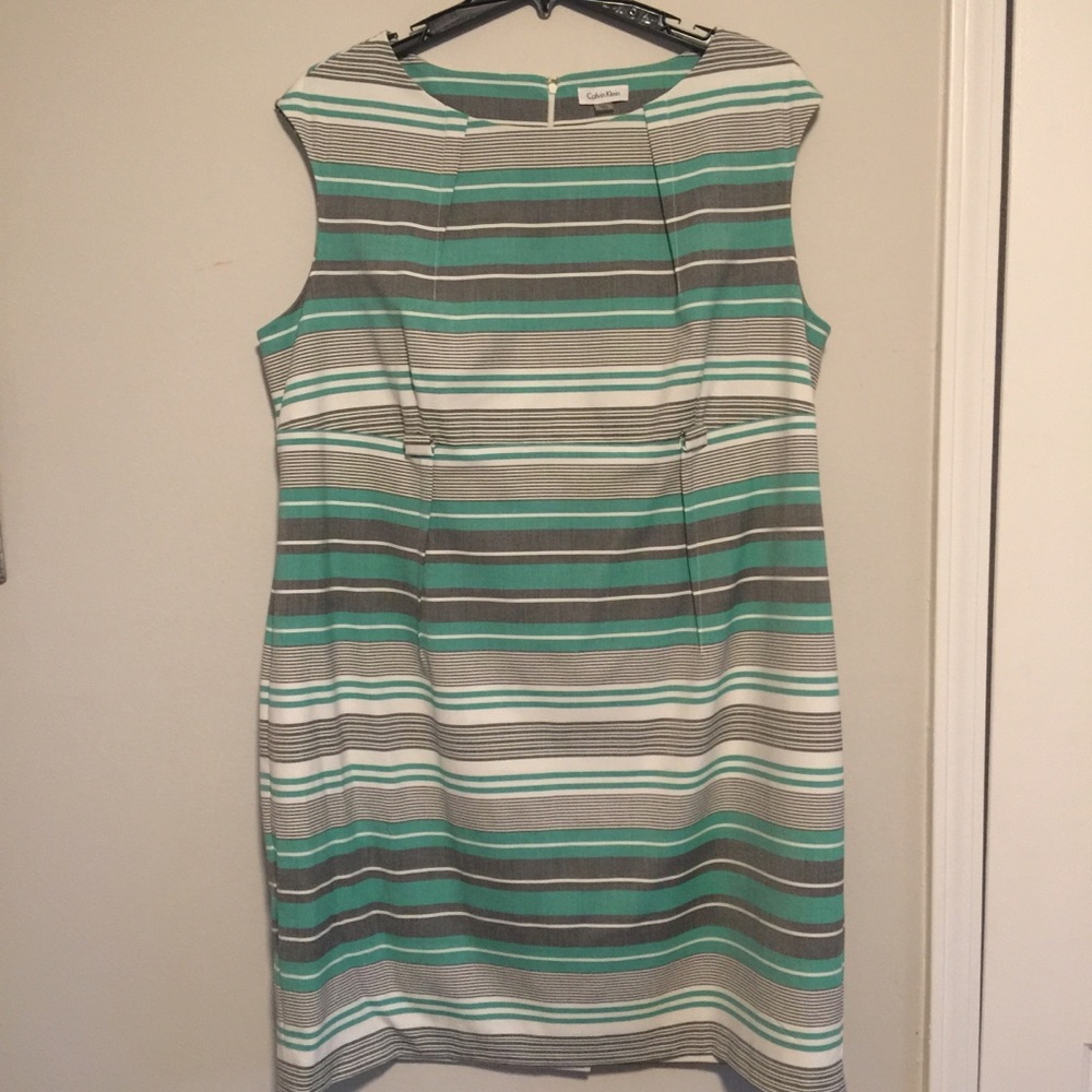 Green, Gray, & White Stripe Dress by Calvin Klein